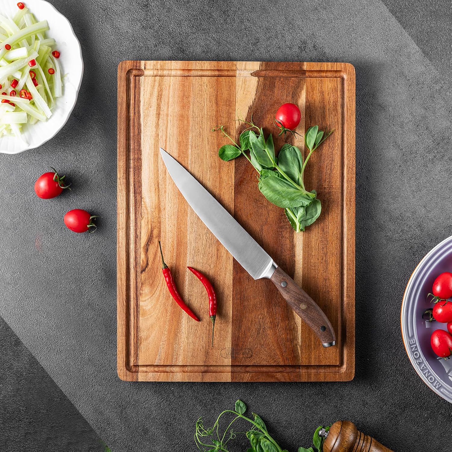 Wood Cutting Board, 40x30x1.8CM Acacia Wood Cutting Board with Juice Groove Wooden Chopping Board for Food Prep Fruit Vegetable Meat - Image 6