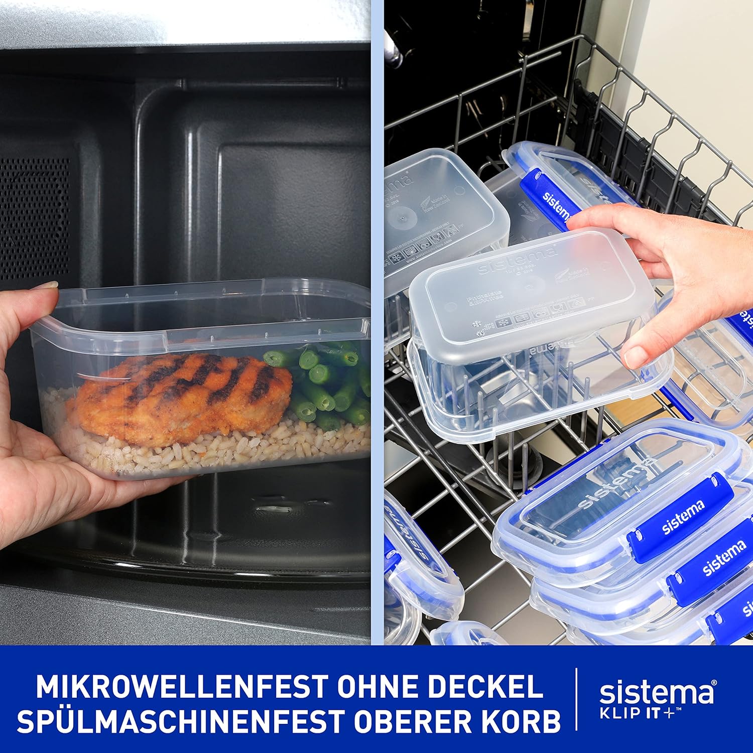 Sistema KLIP IT PLUS Leakproof Food Storage Containers | 1 L | AirtightStackable & Nestable Meal Prep Containers with Lids | School Lunch Boxes | 3 Count - Image 5