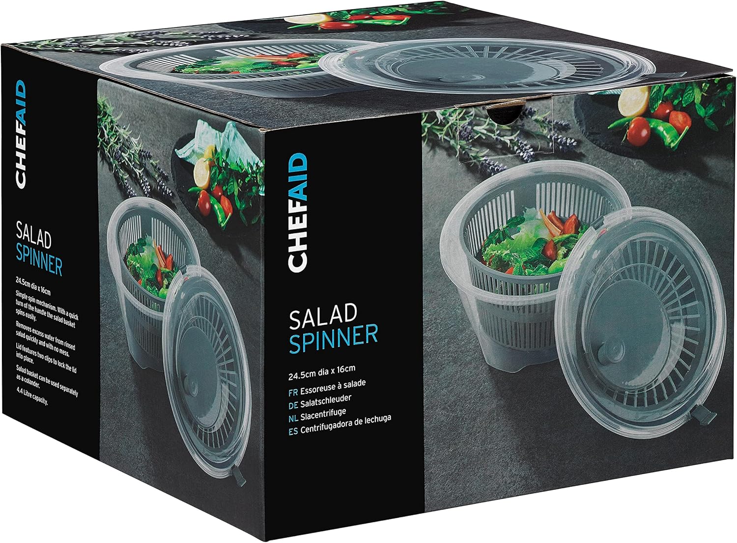 Chef Aid Clear Plastic Salad Spinner & Vegetable Dryer, 4.4 Litre Capacity, Easy Spin Mechanism, 24.5cm x 16cm - Image 4