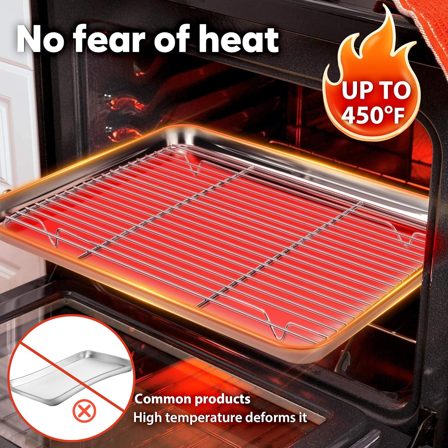 Fire More Baking Tray with Wire Rack, Stainless Steel Cookie Sheet Pan Set, 2 Sets Baking Pans with Cooling Rack for Oven Cooking, Size 23.5 x 17.5 x 2.5 cm - Image 2