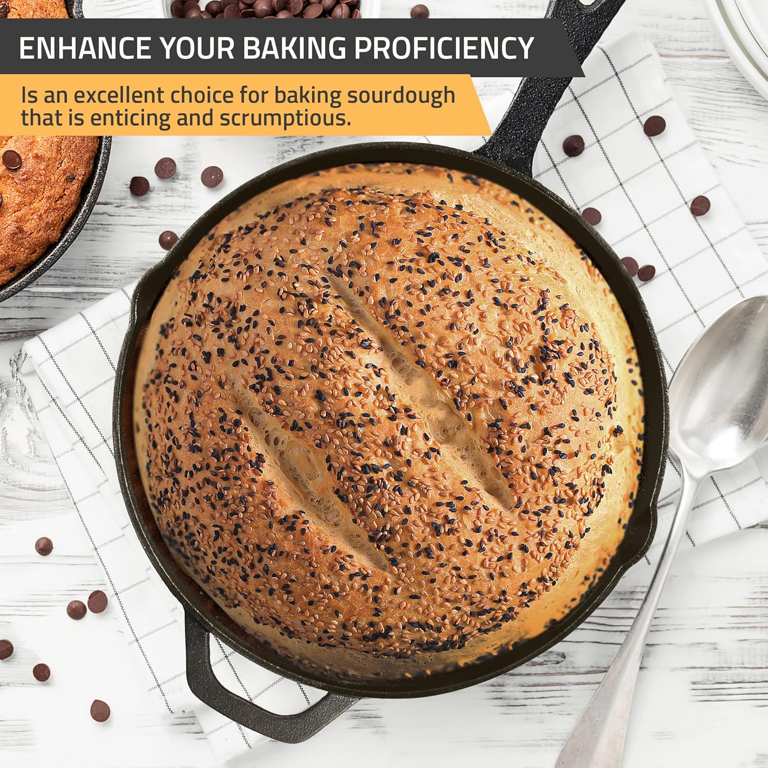 KICHLY 26 cm Pre-Seasoned Cast Iron Skillet Frying Pan with 2 Handles for Ease of use, Induction Compatible Cookware for Indoor & Outdoor Use (10.25 Inch, 26 cm, Cast Iron Pan, Induction Compatible) - Image 4