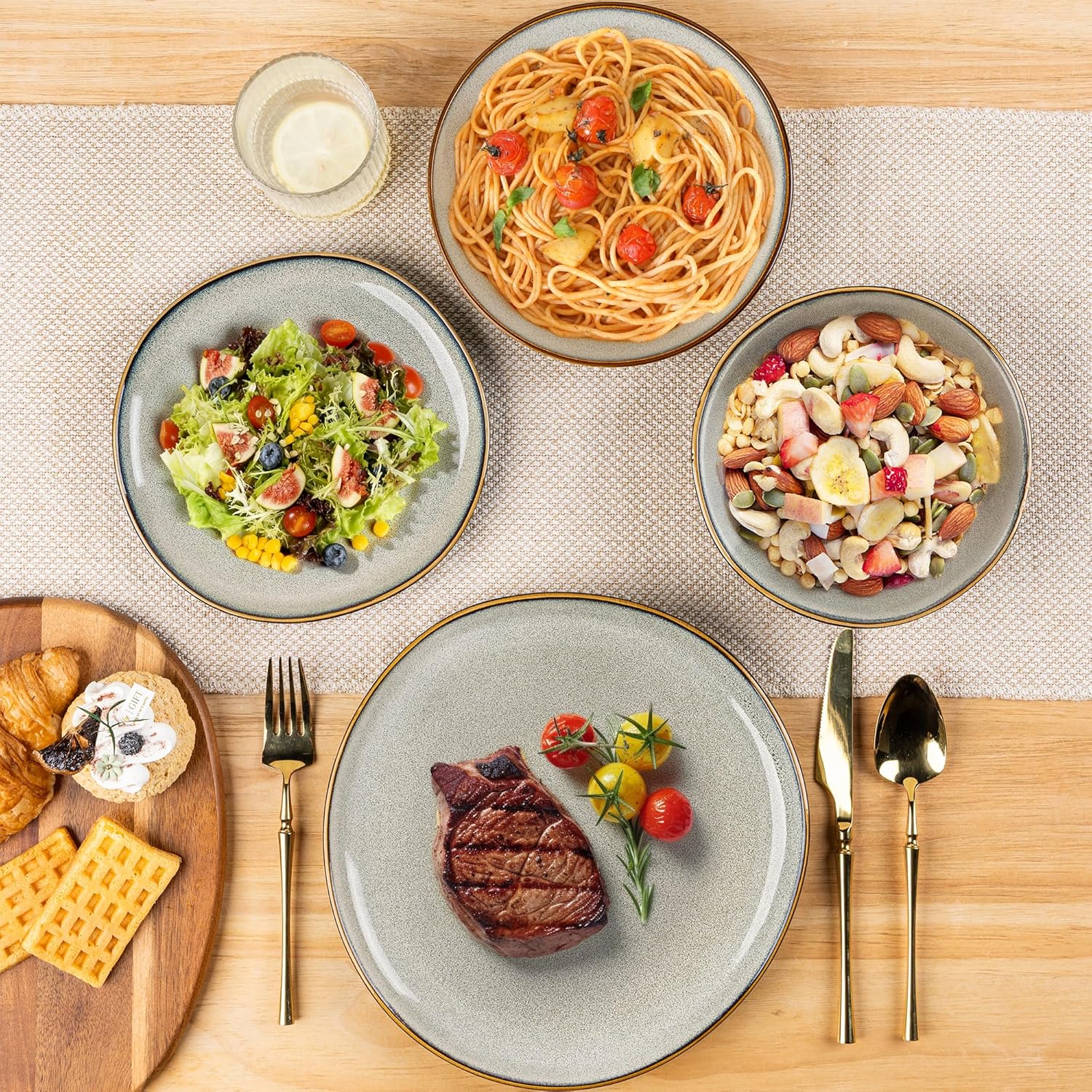 GBHOME Stoneware Dinnerware Sets,Round Reactive Glaze Plates and Bowls Set,Highly Chip and Crack Resistant | Dishwasher & Microwave Safe Dishes Set (Ocean Blue, Set of 24) - Image 4