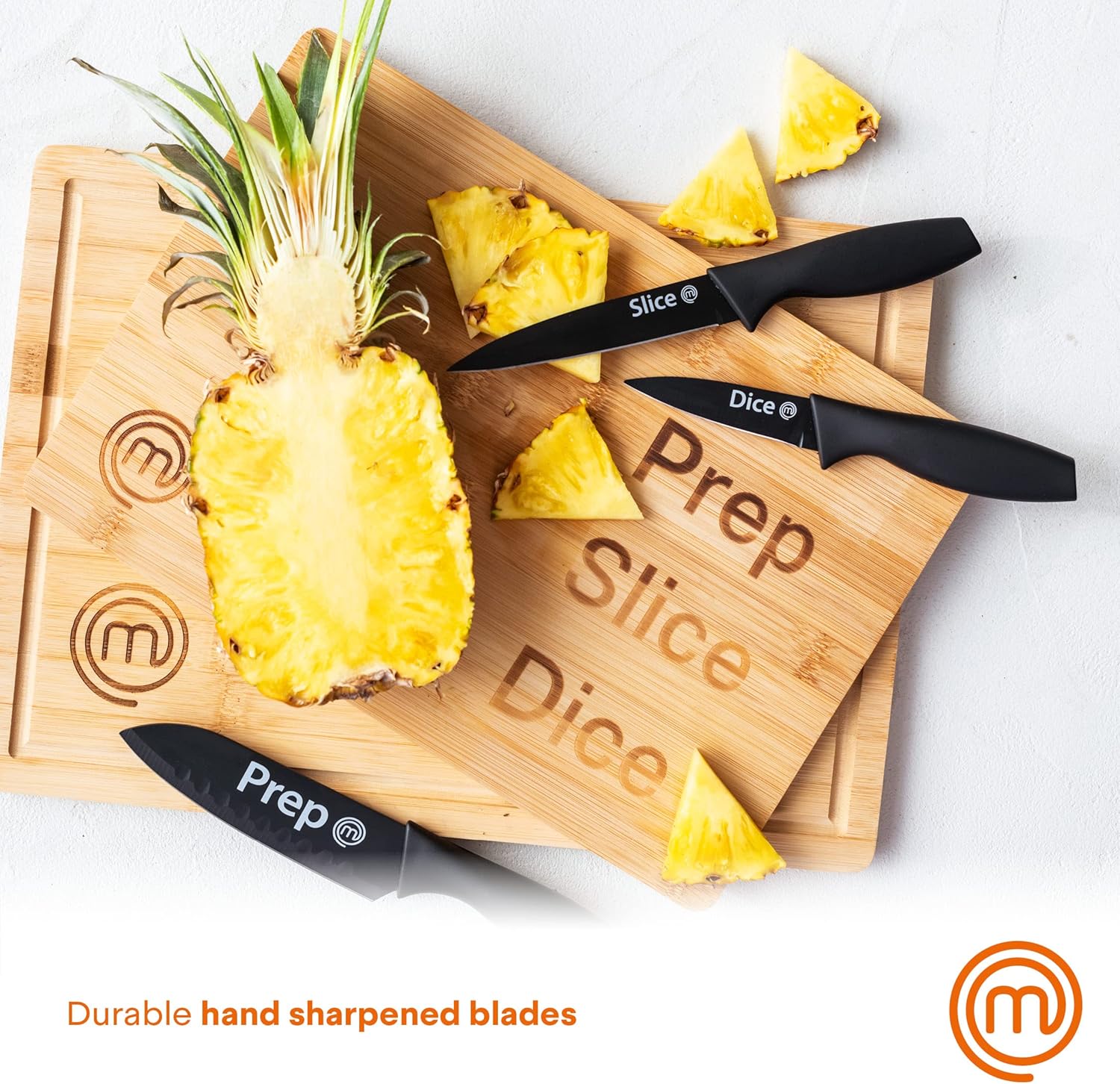 MasterChef Kitchen Knives Set of 3 for Cooking - Chef Knife, Paring Knife & Utility Knife with Professional Sharp Stainless Steel, Non Stick Coated Blades & Soft Touch Handles for Easy Grip, Black - Image 5