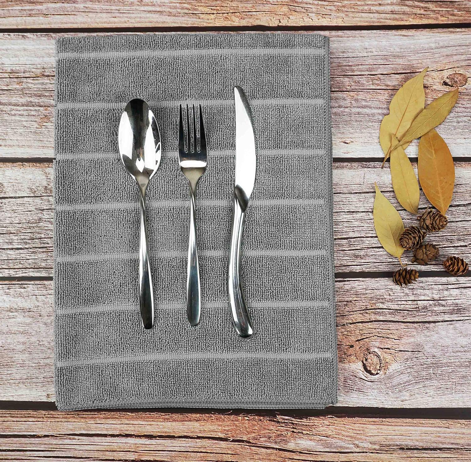 Microfibre Tea Towels, Super Absorbent, Extra Large and Thick Kitchen Towels, Stripe Designed, 50 x 70 cm, Pack of 8, Grey - Image 3