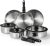 ROYDX Uncoated 18/10 Stainless Steel Cookware Set, Large Frying Pan Set with Steamer and Saute Pan, Stay-Cool Detachable Handles and Glass Lid, LFGB Approved Pots and Pans Set, Serve 4-6 People