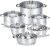 12 Pcs Stainless Steel Pots and Pans Set – Induction Compatible Cooking Pots & Pans with Glass Lids – Casserole, Frypan, Saucepan, and Stockpot Set Dishwasher Safe Kitchen Cookware Set