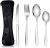 Acehome Cutlery Set with Portable Pouch Case, Stainless Steel Flatware Camping Utensil Set with Neoprene Bag for Outdoor Travel Picnic Office School Lunch Box (4 Pcs Black)