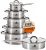 12PC Cookware Set – Saucepan Frying Pan Casserole Stainless Steel Cookware Non Stick Kitchenware Glass Lids Strong Quality Long Lasting & Durable