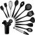Kitchen Utensil Set, Homikit 12 Piece Cooking Utensils, Silicone Kitchen Utensils Set with Holder, Heat Resistant Kitchen Tools Include Spoons Turner Spatula Ladle Tong for Non-Stick Cookware, Black