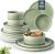 GBhome Stoneware Dinner Sets for 6 People, 18 Pieces Reactive Glaze Handcrafted Plates and Bowls Set, Scratch Resistant Dinnerware Set, Dishwasher & Microwave Safe Crockery Set, Light Green