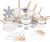Nuovva Cream Non Stick 35pcs Kitchen Cookware Set – Induction Hob Compatible – Pots, Pans, Saucepans & Frying Pans with Lids – Includes Kitchen Knife Set