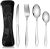 4pcs Portable Stainless Steel Cutlery Set, Reusable Flatware Utensils with Pouch for Camping Travel Picnic Office School Lunch Box